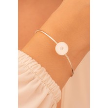 Osmanlı Gümüş Kadın Gümüş Bileklik - El Yapımı Gümüş Zirkon Taşlı Yuvarlak Motifli Kadın Bileklik Kelepçe