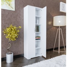 Boreas Design Hazar Çok Amaçlı Dolap Çift Kapaklı 6 Raflı Banyo Dolabı Mutfak Kiler Erzak Dolabı Beyaz