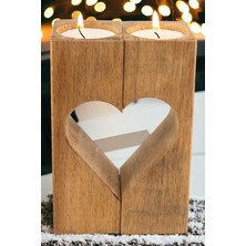 efholde Doğal Ahşap Kalp Mumluk 2'li