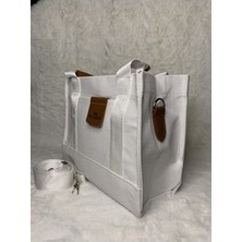 Delas White Canvas Ekstra Askı Tote Bag Beyaz Çanta