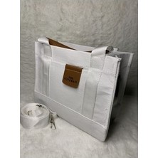 Delas White Canvas Ekstra Askı Tote Bag Beyaz Çanta