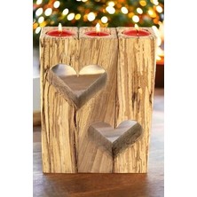 efholde Doğal Ahşap Kalp Mumluk 3'lü