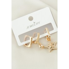 Bijuteri Net 3 Adet Yıldız Zirkon Taşlı Lüks Küpe