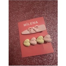 Milena Istanbul Fiyonklu ve Kalpli Ikili Toka Seti - Pembe