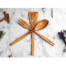 Olivecraft Zeytin Ağacı El Yapımı 3'lü Çatal Kaşık Spatula Mutfak Takımı