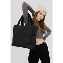 Lula Siyah Kabartmalı Puf Kumaş Shopper Çanta Napoli Siyah