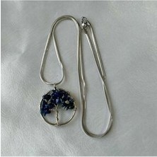 Lapislazuli Doğaltaş Hayat Ağacı Çelik Zincirli Kolye