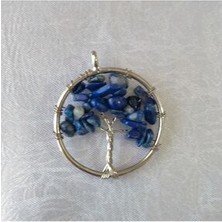 Lapislazuli Doğaltaş Hayat Ağacı Çelik Zincirli Kolye