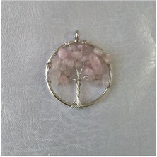 Pembe Kuvars Doğaltaş Hayat Ağacı Çelik Zincirli Kolye