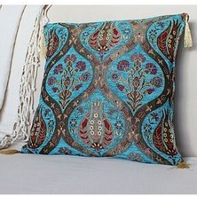 Bluenish Kırlent Arva Pillows Geleneksel Osmanlı Otantik Motifli Püsküllü Yastık Kılıfı 43CM*43CM