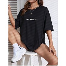 Unisex Kadın/erkek Los Angeles Renkli Özel Baskılı Oversize Pamuk Penye Bisiklet Yaka T-Shirt