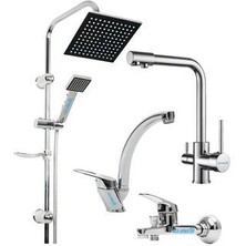 Kca Armatür 3 Girişli Mutfak Mix Lavabo Mix Banyo Robot Duş 4'lü Batarya Musluk Seti