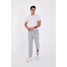 Oversize Üç Iplik Baskılı Eşofman Pantolon - Gri
