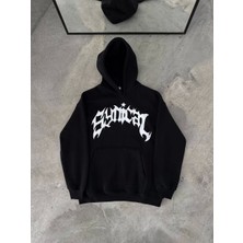 Üç Iplik Kapşonlu Baskılı Oversize Sweatshirt- Siyah