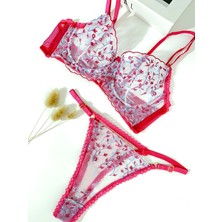 Fancy Lab Fuşya Çiçek Desenli Bralet Takımı