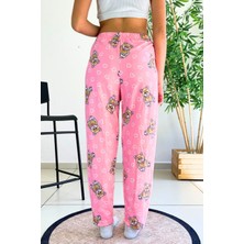 Dreamy Soft Kadife Dokulu Ayıcık Desenli Süet Pijama Altı Pantolon