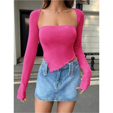 Shein Pembe Kare Yaka Uzun Kollu Bluz