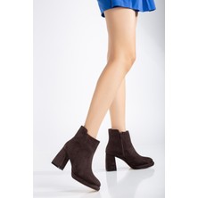 Dilimler Ayakkabı Kadın Platform Topuklu Bot Kahve Süet Yüzüdüz Fermuarlı