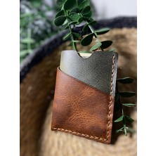 SF Collection Unisex Kahverengi Hakiki Deri Kartlık El Yapımı Gerçek Deri Kartlık Para Bölmeli Küçük Boy Avuçiçi Kartlık Cüzdan