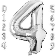 Papatya Süs Evi 4 Yaş Gümüş Renk Rakam Folyo Balon (1-2-3-4-5-6-7-8-9-) Yaşları