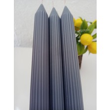 Qosrix 3'lü Gri Şamdan Soya Mumu 1. Kalite Doğal Vanilya Kokulu Uzun Çubuk Konik Mum Dekoratif