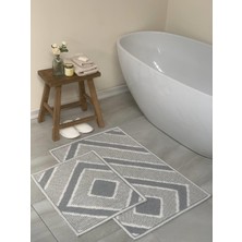 Bluenity Palamutbükü Doğal Pamuklu 2'li Banyo Paspas Seti 60x100+50x60 cm - Gri