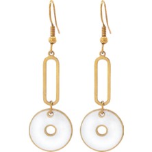 Ferizz Altın Kaplama Yuvarlak Sedef Taşlı Küpe UNK-578