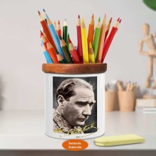 Mustafa Kemal Atatürk Portre Ahşap Seramik Kalemlik - 4 (1)