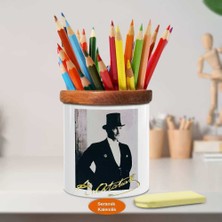Silindir Şapkalı Fraklı Atatürk Ahşap Seramik Kalemlik -s44