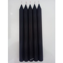 Qosrix 5'li Siyah Şamdan Soya Mumu Doğal Vanilya Kokulu Uzun Çubuk Konik Mum Dekoratif