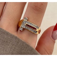 Niceboutique Bague Pembe Taşlı Gold Tasarım Ayarlanabilir Daisy Yüzük