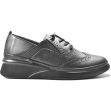 Beety 419-01 Hakiki Deri Siyah Lastikli Ortopedik Oxford Kadın Iş Ayakkabı