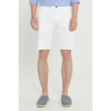 Altınyıldız Classics Erkek Beyaz Slim Fit Dar Kesim Yan Cepli Gofre Desenli Şort
