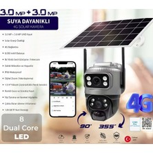 Güneş Enerjili Çift Kamera 3+3mp Ip Wifi 10 LED Gece Görüşlü 2 Anten Hareketli Kamera