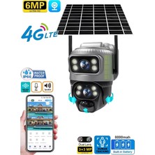 Güneş Enerjili Çift Kamera 3+3mp Ip Wifi 10 LED Gece Görüşlü 2 Anten Hareketli Kamera