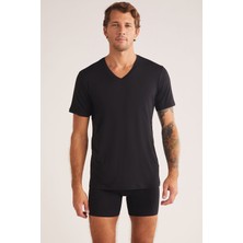 Kom Emilio V Yaka Modal Erkek Tshirt Siyah