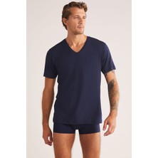Kom Emilio V Yaka Modal Erkek Tshirt Lacivert