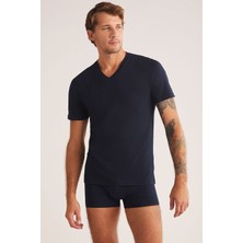 Kom Kısa Kol Koton Modal Erkek Antonio V Yaka Tshirt
