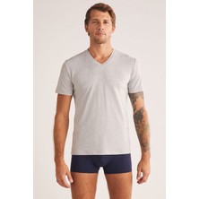 Kom Kısa Kol Koton Modal Erkek Antonio V Yaka Tshirt