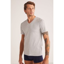 Kom Kısa Kol Koton Modal Erkek Antonio V Yaka Tshirt