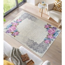 Renkli Butik Kadife Dokulu, Lastikli, Süngerli, Kaymaz, Yıkanabilir Modern Desenlerde Halı Örtüsü - Hlö-06