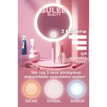 Suled   Makyaj Aynası 3 Modlu LED Işıklı USB Şarjlı Yuvarlak Taşınabilir Açı Ayarlı Güzellik Aynası