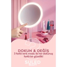 Suled   Makyaj Aynası 3 Modlu LED Işıklı USB Şarjlı Yuvarlak Taşınabilir Açı Ayarlı Güzellik Aynası