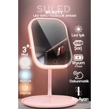 Suled   LED Işıklı Makyaj Aynası 3 Modlu USB Şarjlı Dikdörtgen Taşınabilir Açı Ayarlı Güzellik Ayna
