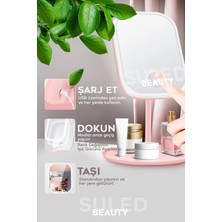 Suled   LED Işıklı Makyaj Aynası 3 Modlu USB Şarjlı Dikdörtgen Taşınabilir Açı Ayarlı Güzellik Ayna