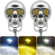 Dekohop LED Motosiklet Aydınlatma Sis Lambası Skull Tasarımlı 3 Modlu 12V-24V Yüksek Performanslı Far 2 Adet