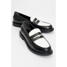 Luvi Choos Siyah Beyaz Mat Kadın Loafer Ayakkabı