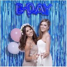 Alfa Life Marketing Ekstra Metalize Mavi Renk Saçaklı Arka Fon Perde