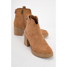 Luvi Mier Taba Süet Zincir Detaylı Kadın Kalın Topuklu Bot