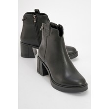 Luvi Mier Siyah Cilt Zincir Detaylı Kadın Kalın Topuklu Bot